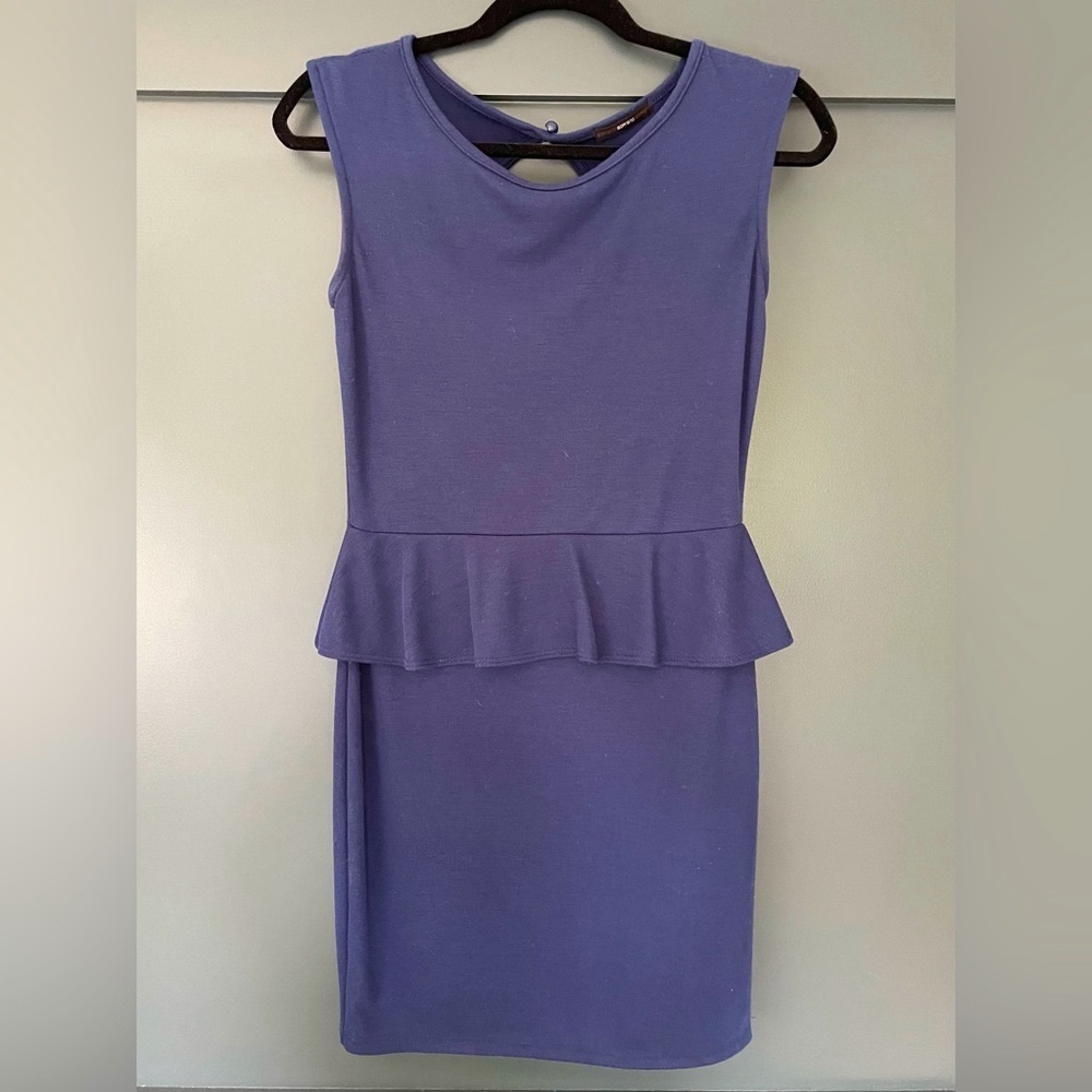 Navy/Ink Blue Peplum Knee-Length Cocktail Dress by Soprano | Women’s Medium